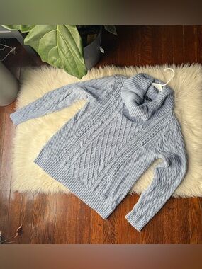 Cozy Cotton Icy Blue Cableknit Sweater Cowl Neck Y2K